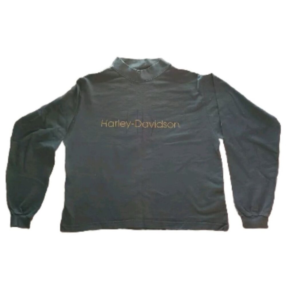 Harley-Davidson Logo Crop Top Long Sleeve Shirt Sandy's Fremont MI Green Women L